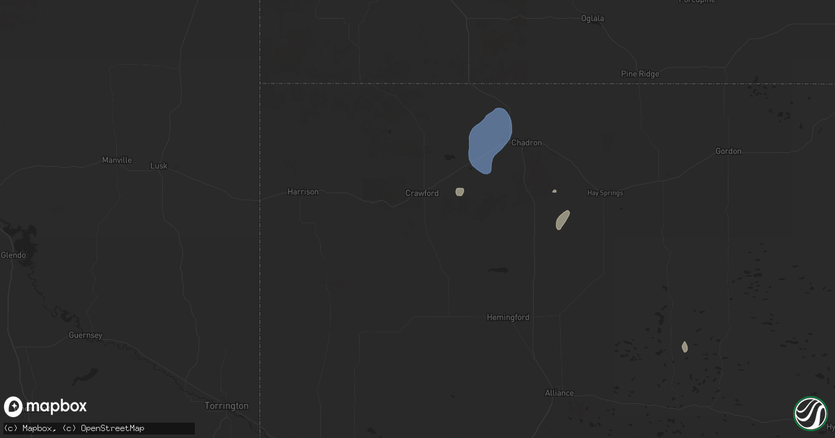 Hail map in Crawford, NE on September 16, 2025
