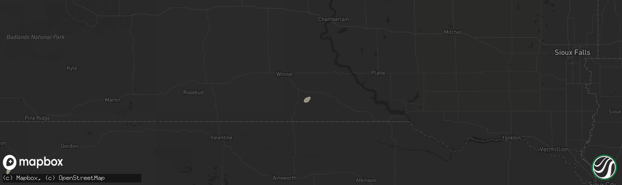 Hail map in Dallas, SD on September 16, 2025