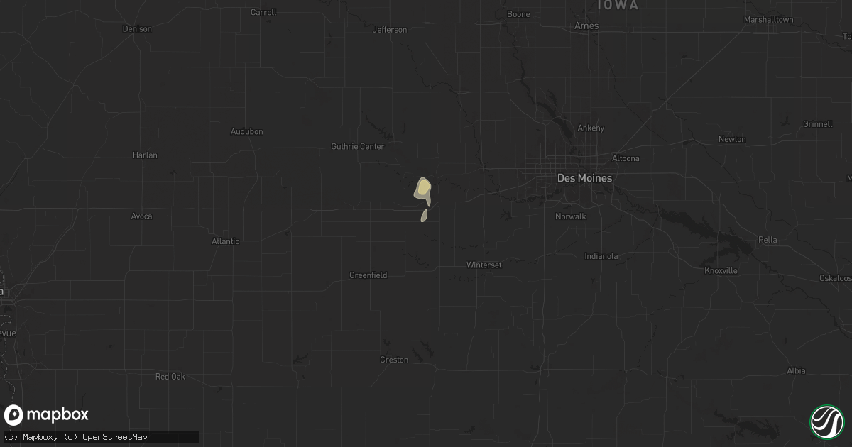 Hail map in Dexter, IA on September 16, 2025
