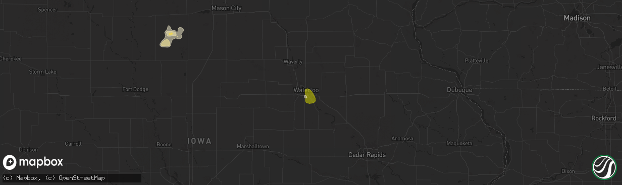Hail map in Evansdale, IA on September 16, 2025