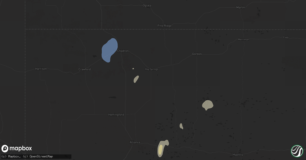 Hail map in Hay Springs, NE on September 16, 2025