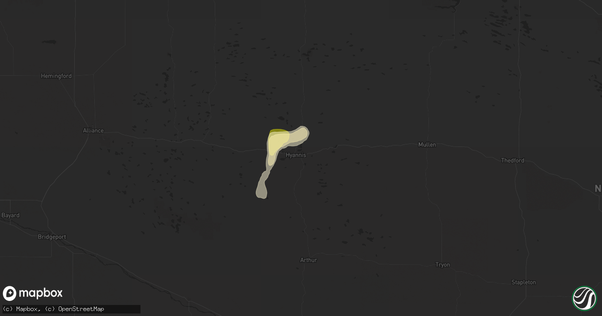 Hail map in Hyannis, NE on September 16, 2025