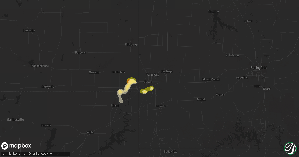 Hail map in Joplin, MO on September 16, 2025