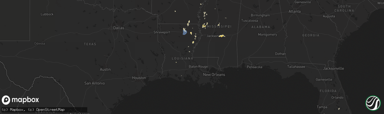 Hail map in Louisiana on September 16, 2025