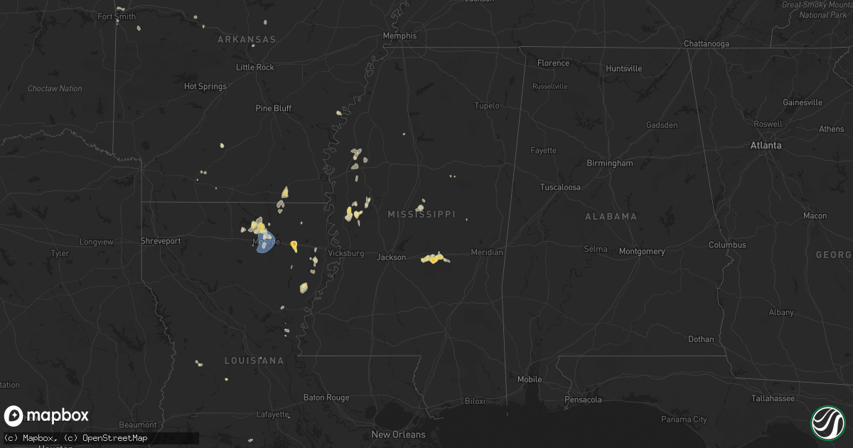 Hail map in Mississippi on September 16, 2025