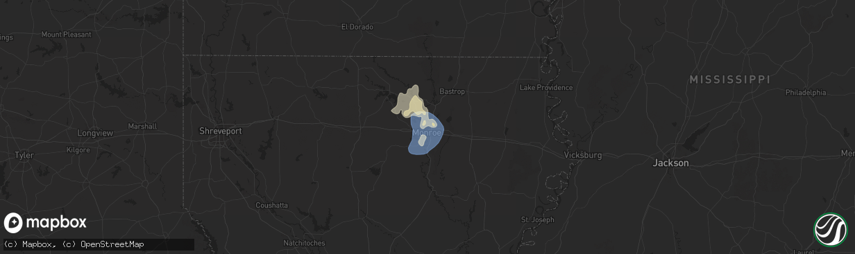 Hail map in Monroe, LA on September 16, 2025
