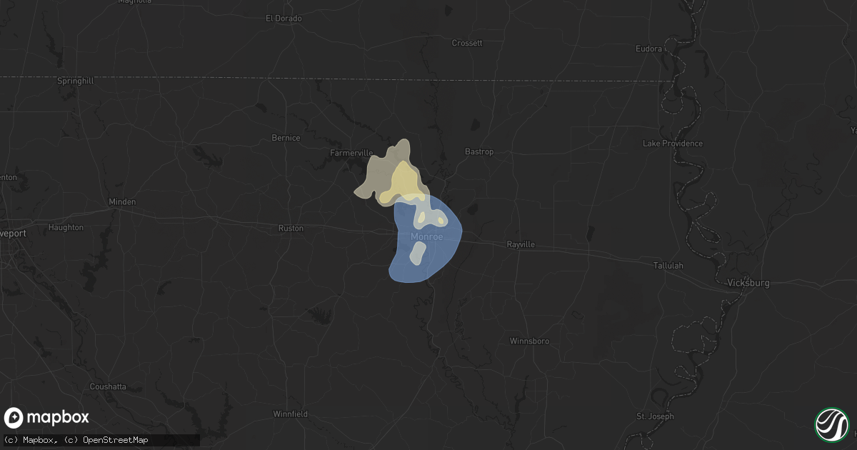 Hail map in Monroe, LA on September 16, 2025