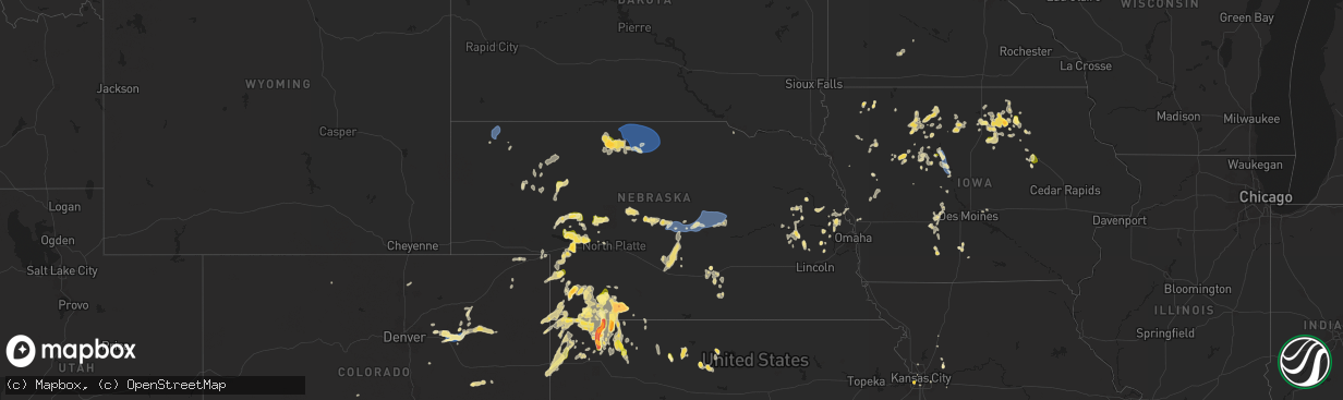 Hail map in Nebraska on September 16, 2025