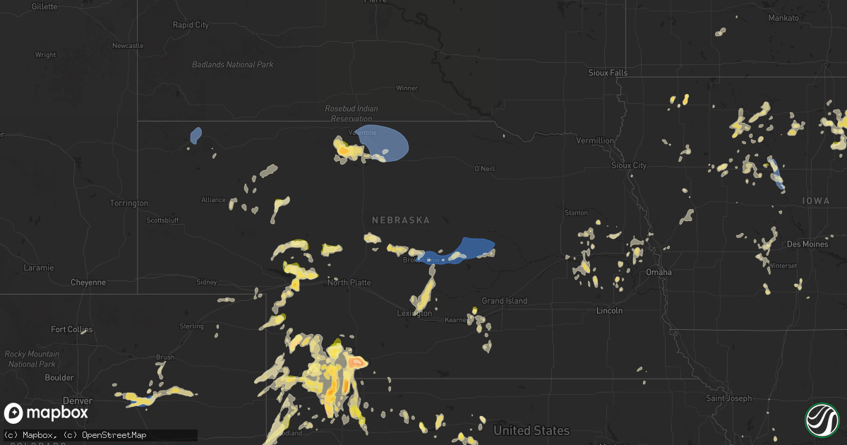 Hail map in Nebraska on September 16, 2025