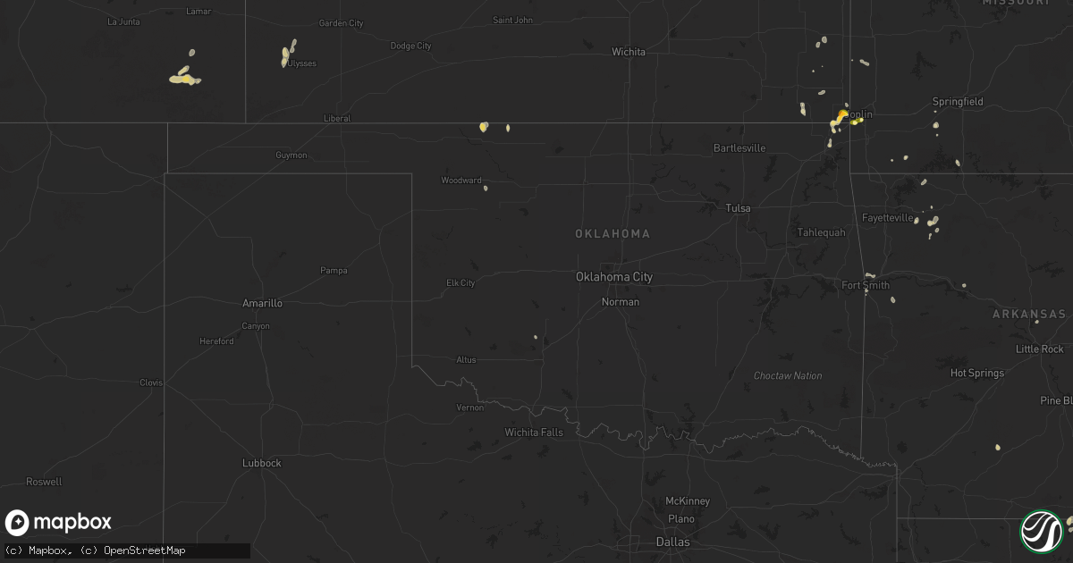 Hail map in Oklahoma on September 16, 2025