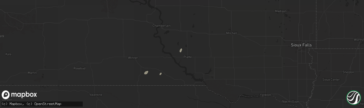 Hail map in Platte, SD on September 16, 2025