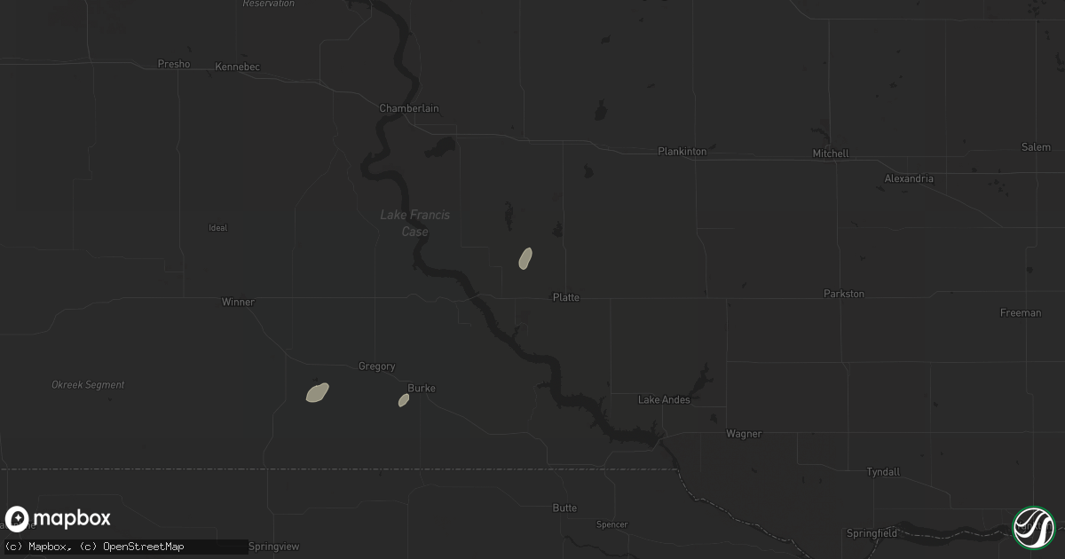 Hail map in Platte, SD on September 16, 2025