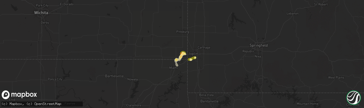 Hail map in Riverton, KS on September 16, 2025
