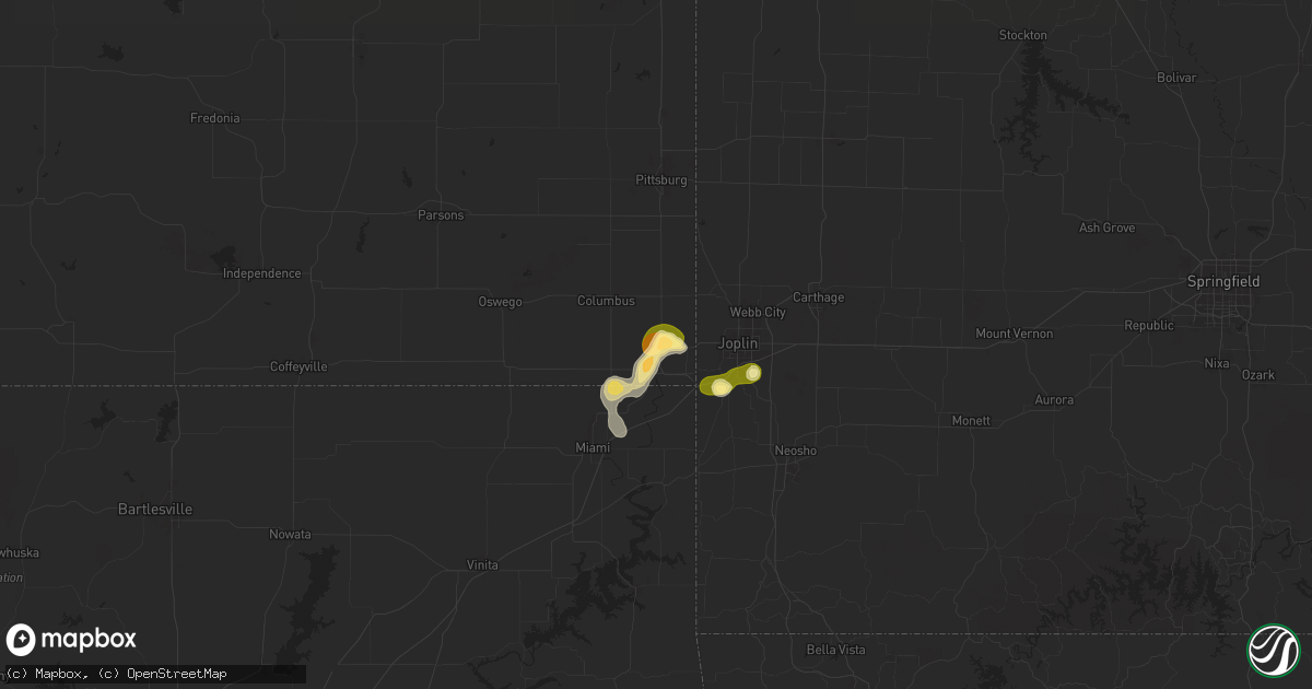 Hail map in Riverton, KS on September 16, 2025