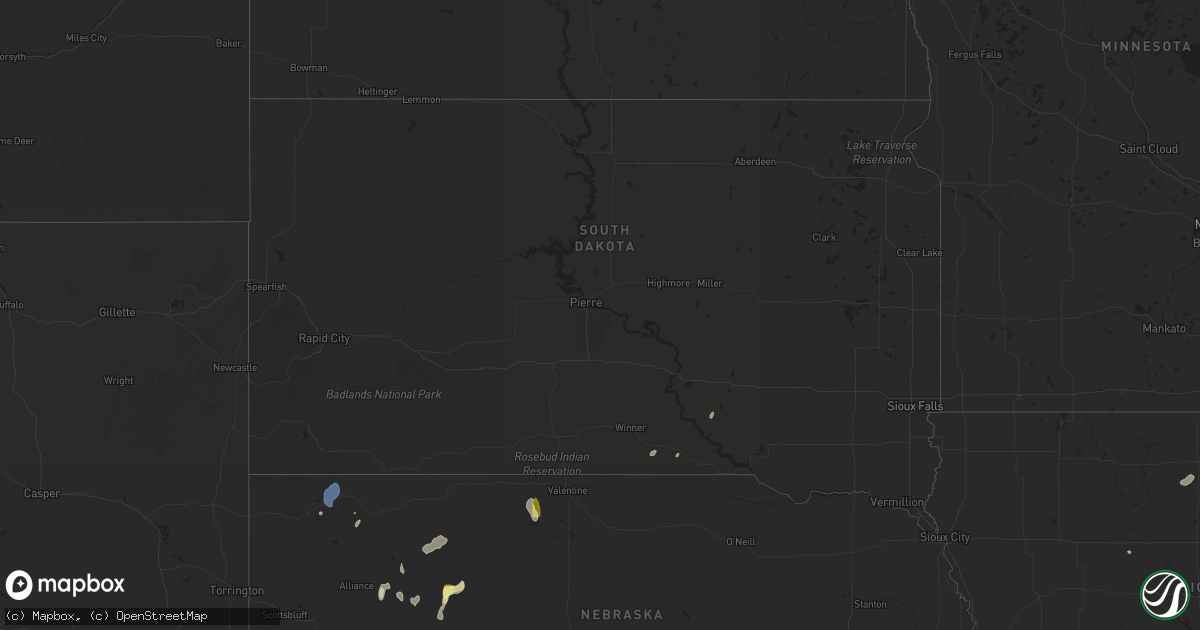 Hail map in South Dakota on September 16, 2025