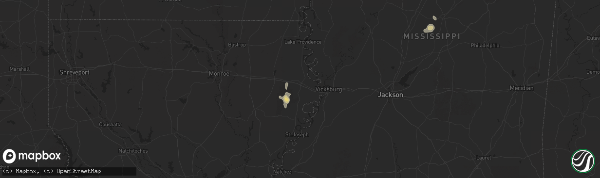 Hail map in Tallulah, LA on September 16, 2025