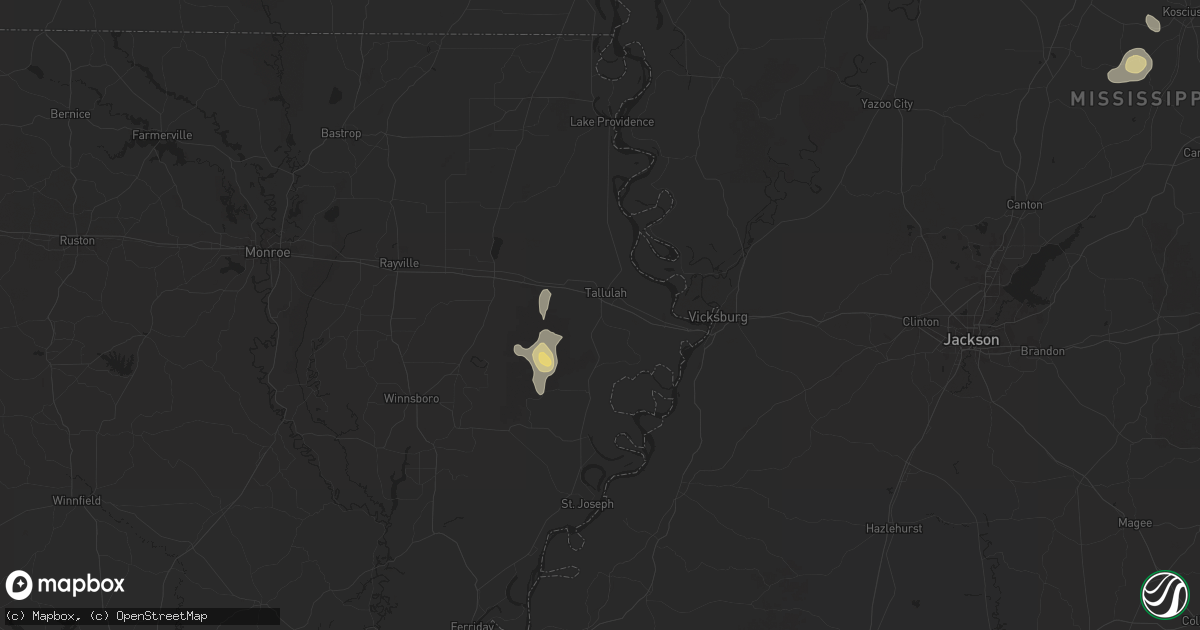 Hail map in Tallulah, LA on September 16, 2025