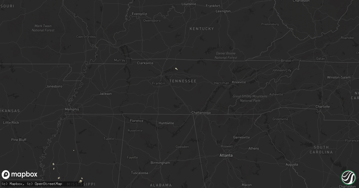 Hail map in Tennessee on September 16, 2025