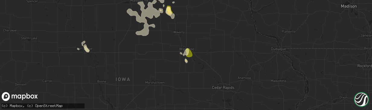 Hail map in Waterloo, IA on September 16, 2025