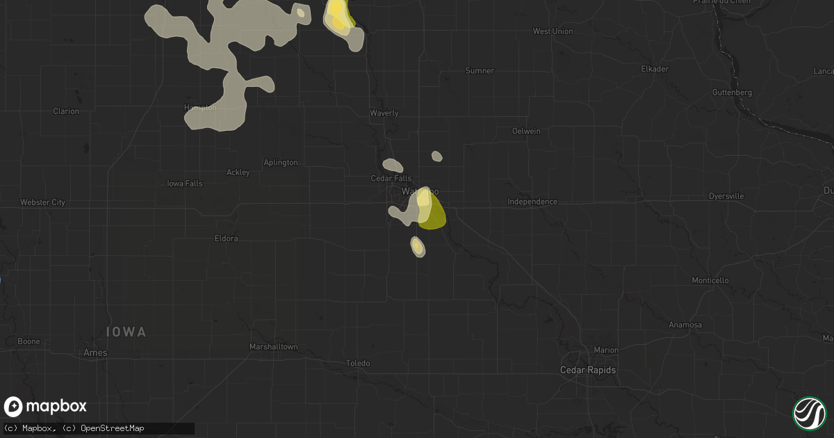 Hail map in Waterloo, IA on September 16, 2025