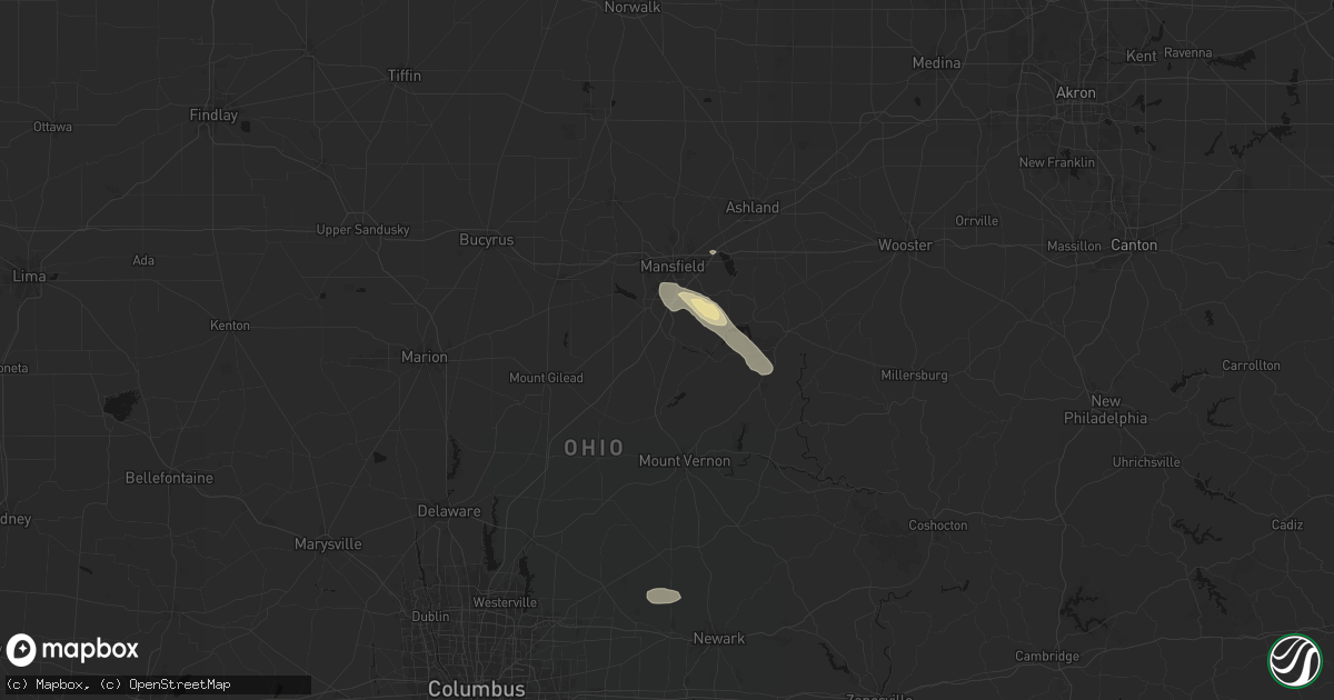 Hail map in Bellville, OH on September 16, 2026