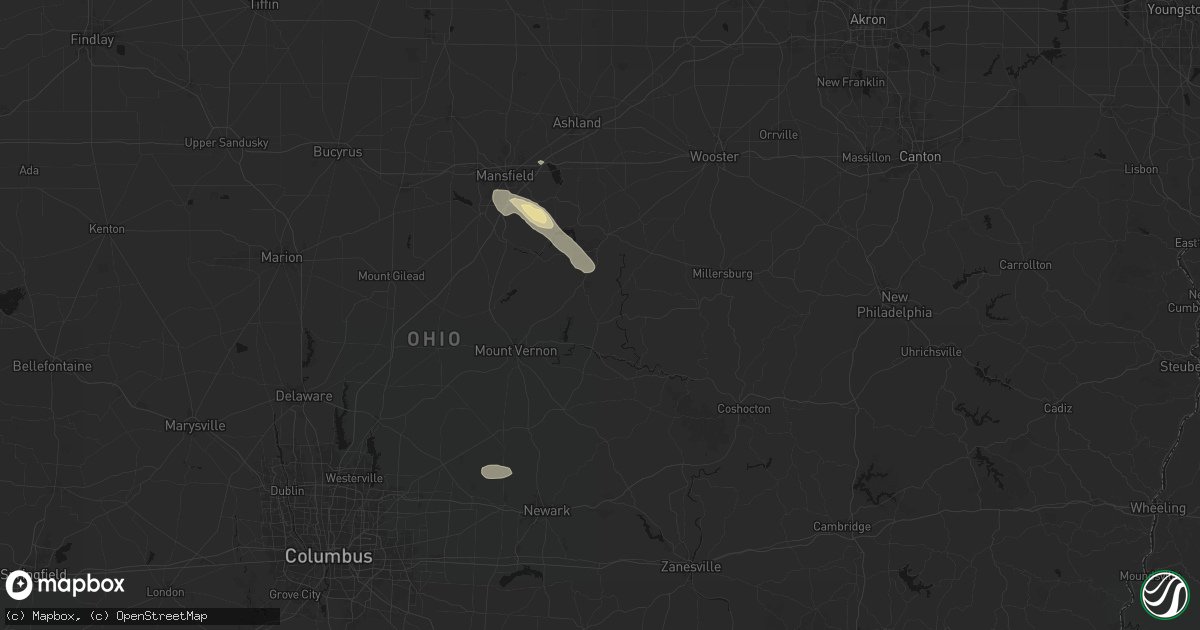 Hail map in Danville, OH on September 16, 2026