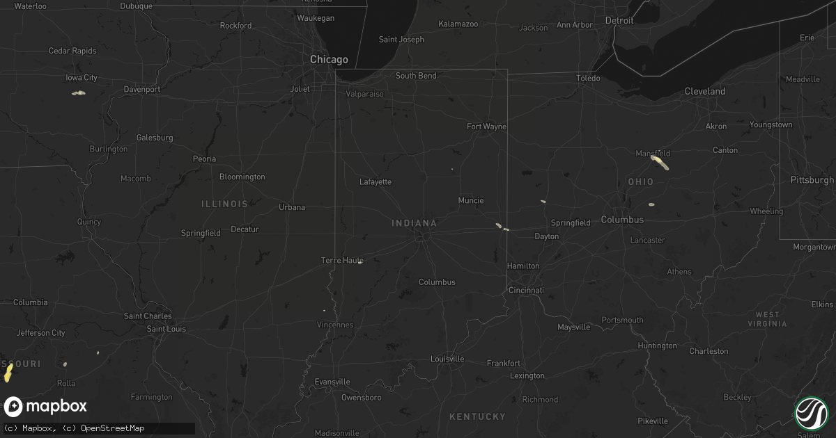 Hail map in Indiana on September 16, 2026