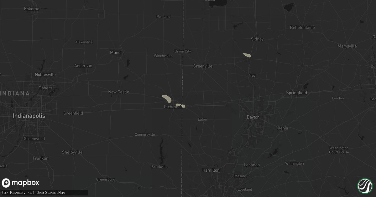 Hail map in New Paris, OH on September 16, 2026