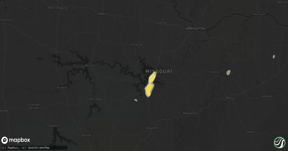 Hail map in Sunrise Beach, MO on September 16, 2026