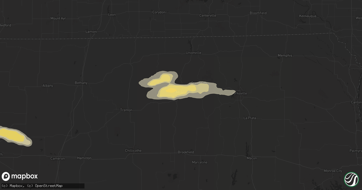Hail map in Milan, MO on September 17, 2015