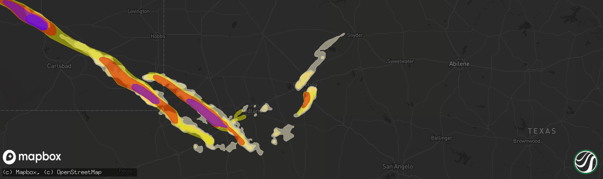 Hail map in Big Spring, TX on September 17, 2016