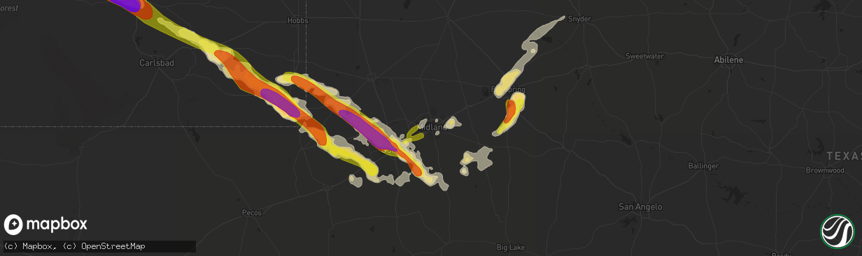 Hail map in Midland, TX on September 17, 2016