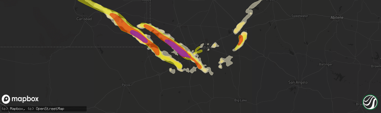 Hail map in Odessa, TX on September 17, 2016