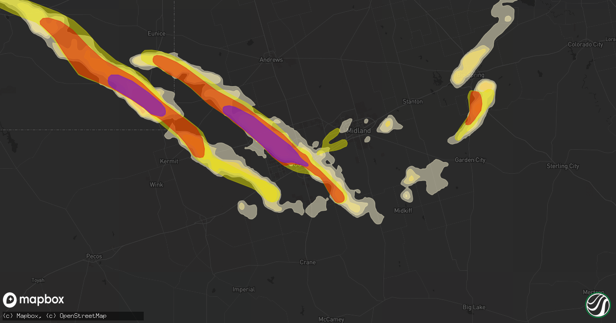 Hail map in Odessa, TX on September 17, 2016