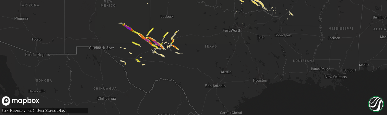 Hail map in Texas on September 17, 2016