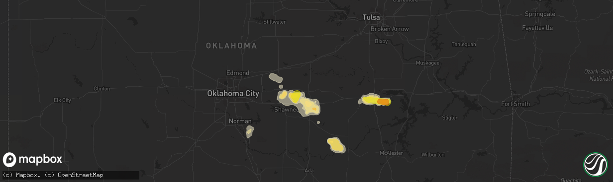 Hail map in Prague, OK on September 17, 2017