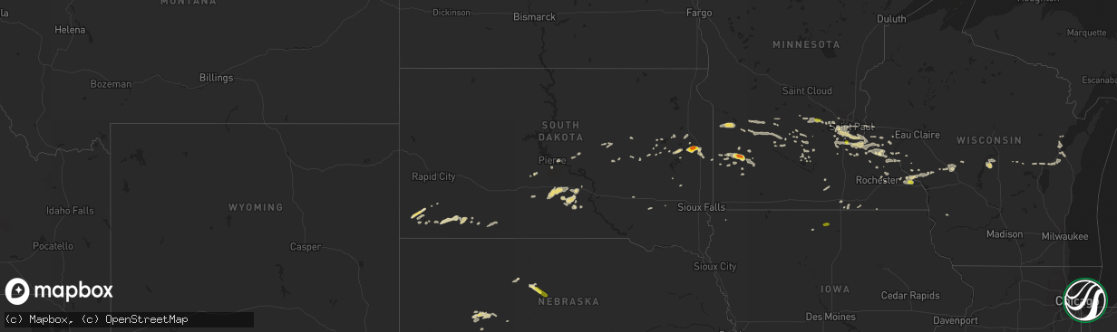 Hail map in South Dakota on September 17, 2018