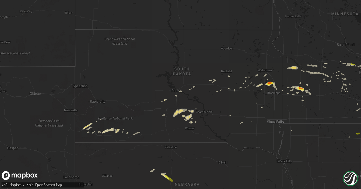 Hail map in South Dakota on September 17, 2018