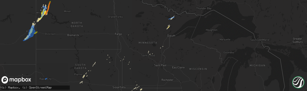 Hail map in Minnesota on September 17, 2019