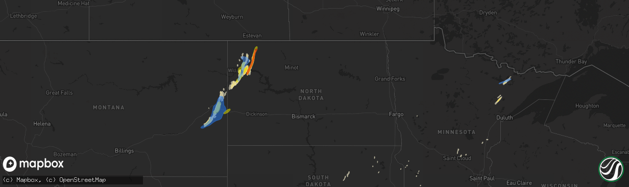 Hail map in North Dakota on September 17, 2019