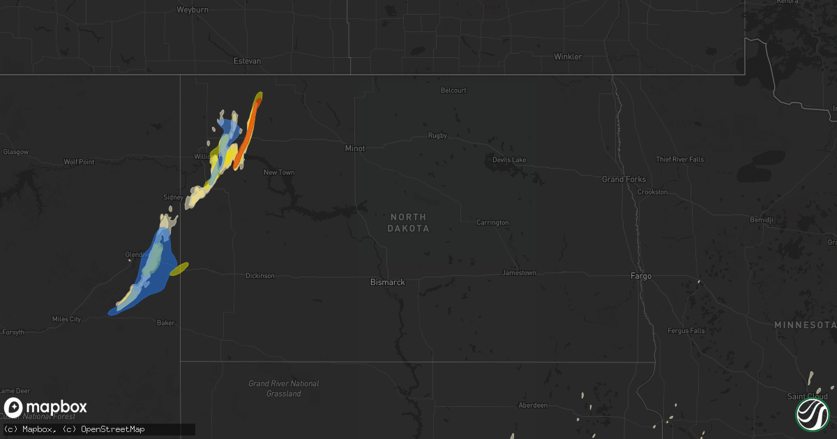 Hail map in North Dakota on September 17, 2019