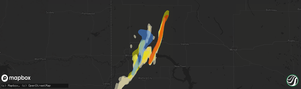 Hail map in Ray, ND on September 17, 2019