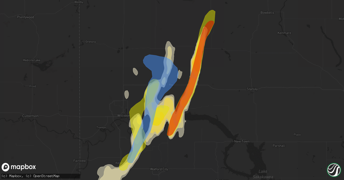Hail map in Ray, ND on September 17, 2019
