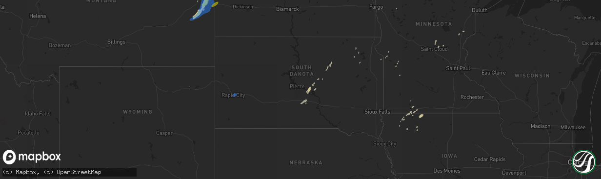 Hail map in South Dakota on September 17, 2019