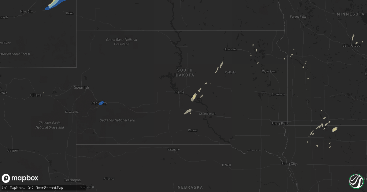 Hail map in South Dakota on September 17, 2019