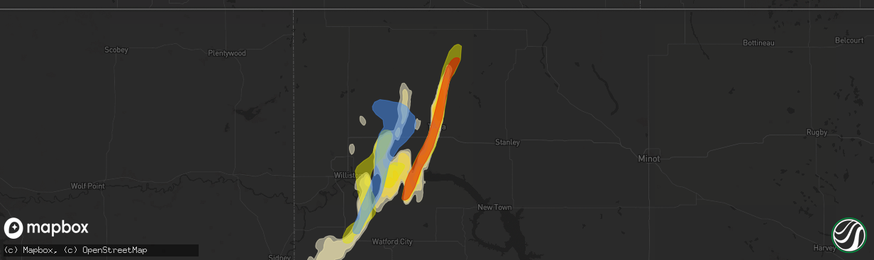 Hail map in Tioga, ND on September 17, 2019