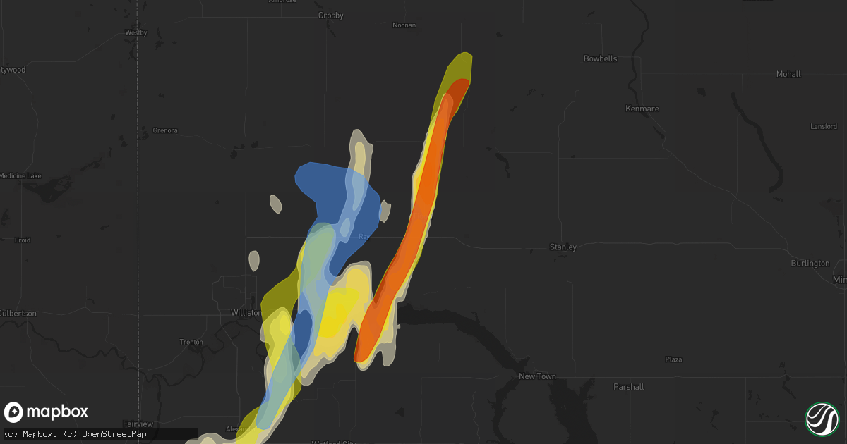 Hail map in Tioga, ND on September 17, 2019