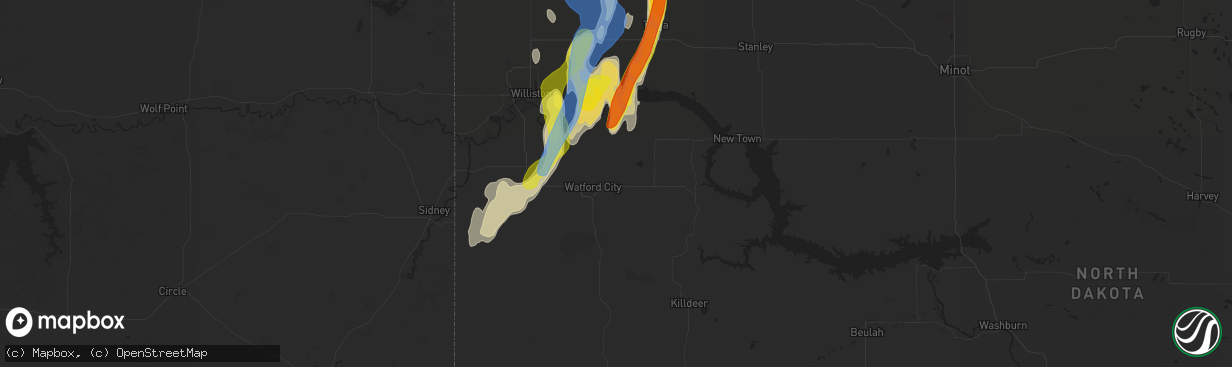 Hail map in Watford City, ND on September 17, 2019