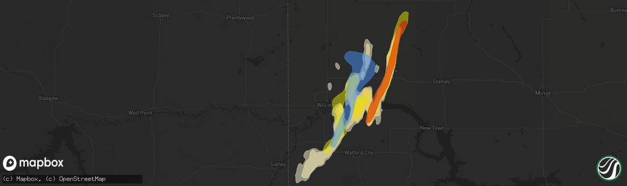 Hail map in Williston, ND on September 17, 2019