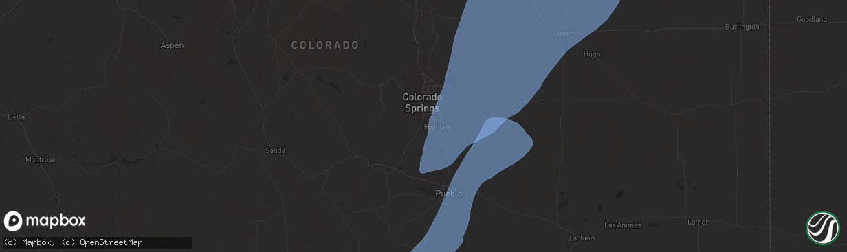 Hail map in Colorado Springs, CO on September 17, 2024